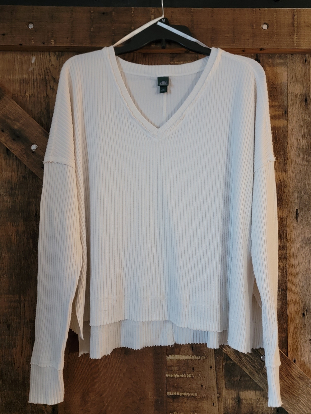 Light Cream V-Neck Ribbed Women's Sweater